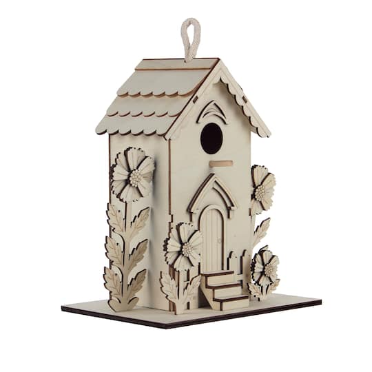 8" Tall DIY Plywood Birdhouse with Giant Daisies by Make Market®